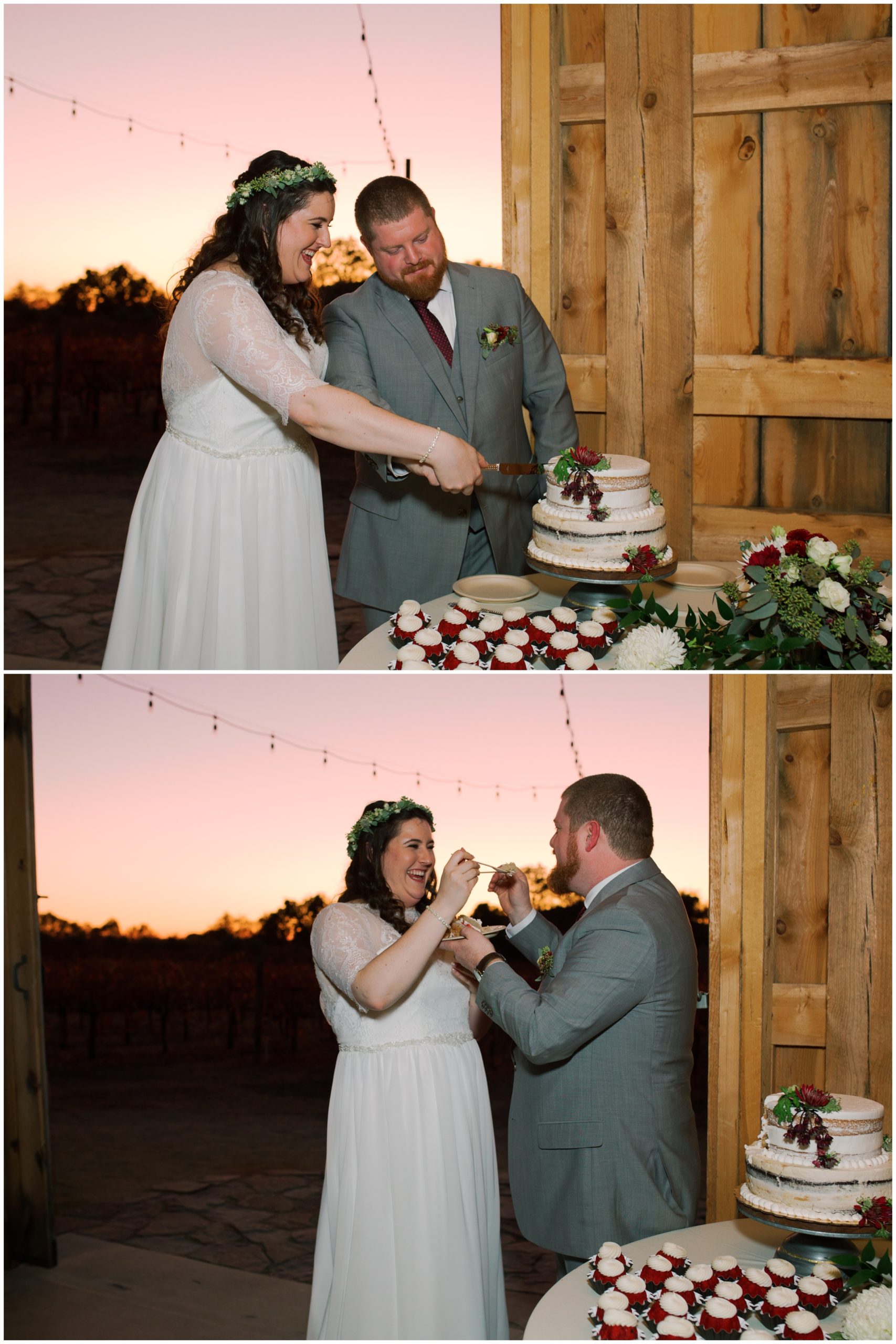 Fall Burgundy Wedding Inspiration, Cake Cutting Photo Inspiration, Jennifer Clapp Photography