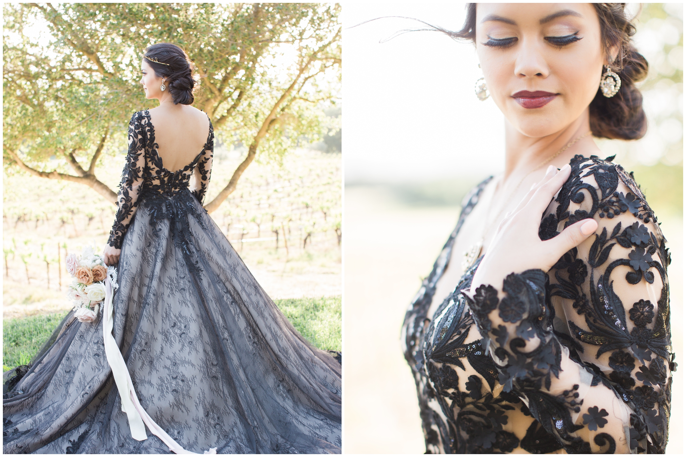 Bride in a black lace gown Zander by Maggie Sottero 